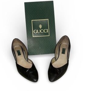 Vintage Gucci Italian Black Leather Pumps Pointed Toe Heels Women's 7.5 1990s
